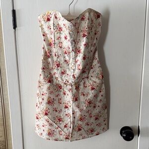 Floral Strapless Dress in Cream and Red